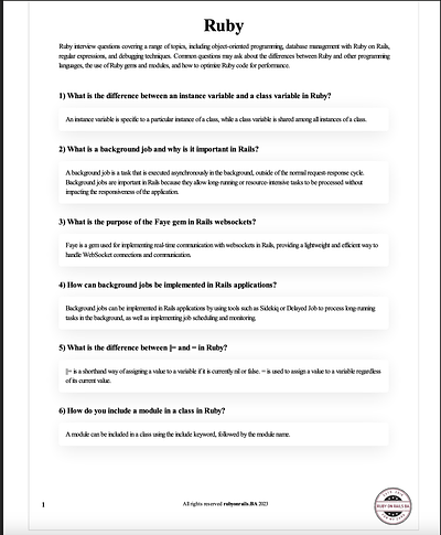 The Ruby on Rails Interview Bible Free Ebook Preview