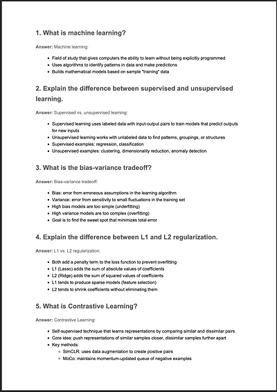 Machine Learning Interview Handbook Preview